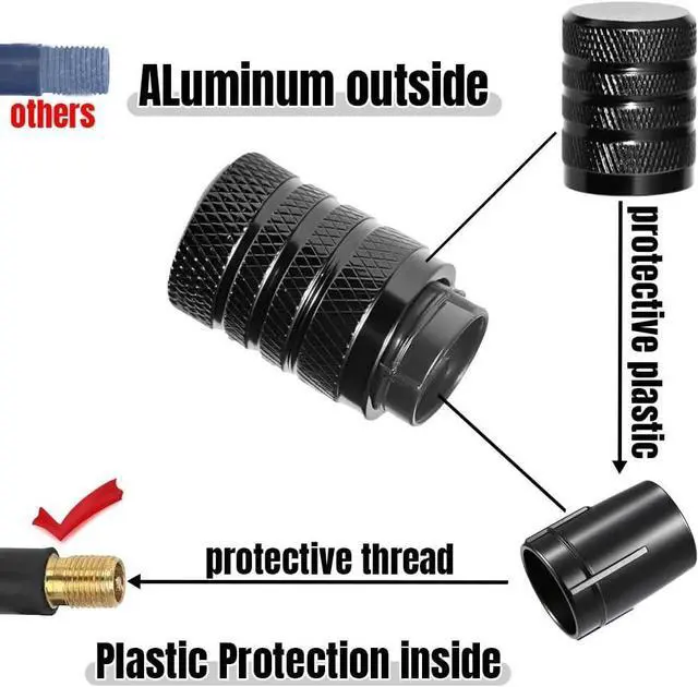 Alt view image 2 of 7 - 4-Piece Black Anodized Aluminum-Plastic Composite Tire Valve Stem Caps with Integrated Plastic Sleeve,Corrosion-Resistant and Universal Fit,Suitable for Cars, Trucks, and Motorcycles(Black)