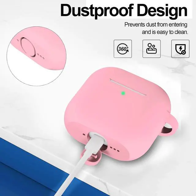Alt view image 4 of 7 - Compatible with AirPods 4 Case Cover, Protective Silicone Skin Accessories with Keychain for Women Men for Apple AirPods 4th Generation Case(2024), Front LED Visible, Pink