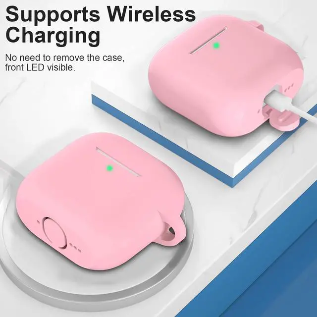Alt view image 3 of 7 - Compatible with AirPods 4 Case Cover, Protective Silicone Skin Accessories with Keychain for Women Men for Apple AirPods 4th Generation Case(2024), Front LED Visible, Pink