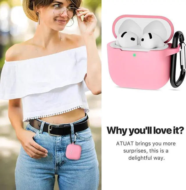 Alt view image 7 of 7 - Compatible with AirPods 4 Case Cover, Protective Silicone Skin Accessories with Keychain for Women Men for Apple AirPods 4th Generation Case(2024), Front LED Visible, Pink