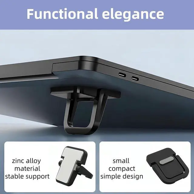 Alt view image 2 of 6 - Portable Laptop Stand Zinc Alloy Anti-Slip Keyboard Riser Suitable for 10-17 Inches Laptops, Black