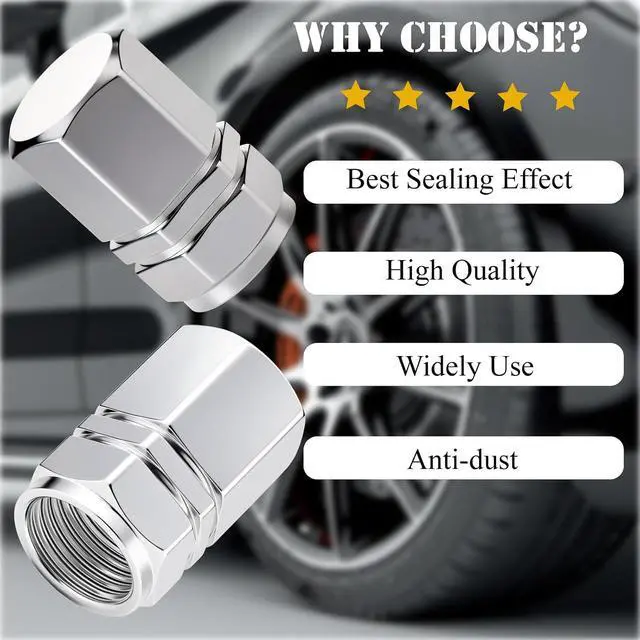 Alt view image 6 of 7 - 4PCS Tire Valve Stem Caps, with Rubber O-Ring, Corrosion Resistant Leak-Proof, Aluminum Alloy Universal Wheel Valve Covers for Cars, SUV, Trucks, Bikes, Motorcycles, Bicycles(Silver)