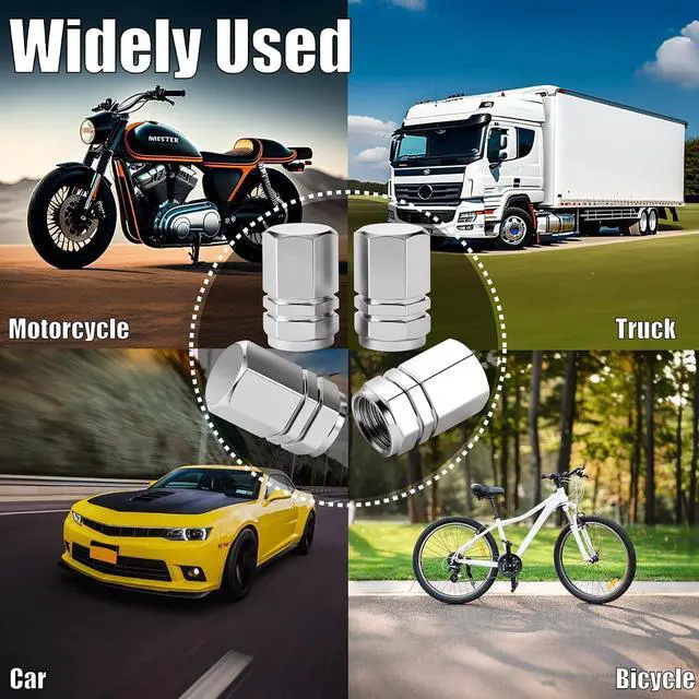 Alt view image 7 of 7 - 4PCS Tire Valve Stem Caps, with Rubber O-Ring, Corrosion Resistant Leak-Proof, Aluminum Alloy Universal Wheel Valve Covers for Cars, SUV, Trucks, Bikes, Motorcycles, Bicycles(Silver)