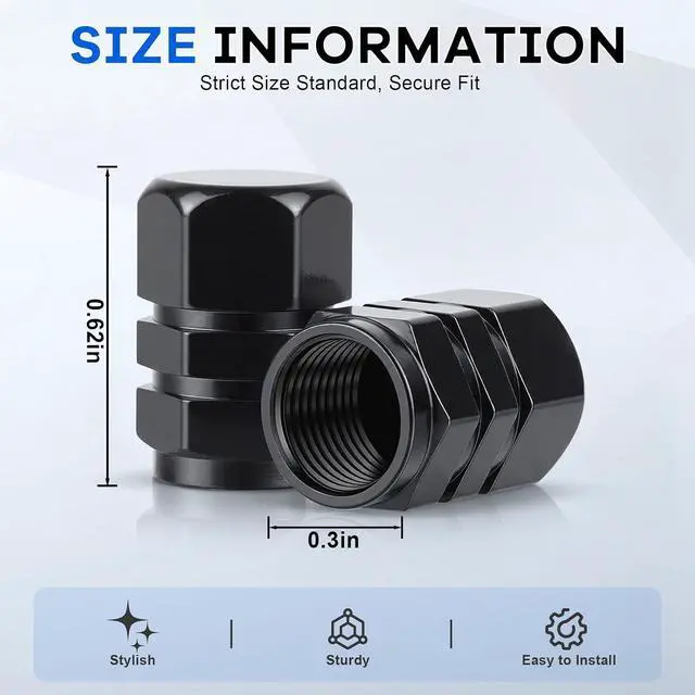 Alt view image 2 of 6 - JUSTTOP Car Tire Valve Stem Caps, 12pcs Air Caps Cover, Universal for Cars, SUVs, Bike, Trucks and Motorcycles-Black