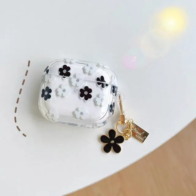 Alt view image 3 of 7 - Earphone Case for AirPods Pro 3, Beautiful Elegant Flower Floral Case Soft Silicone, Transparent Clear AirPods Pro 3 Cover Protective Skin Protector for Earbuds +Keychain-Black