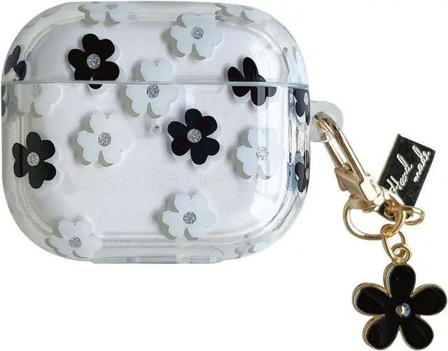 Main image of Earphone Case for AirPods Pro 3, Beautiful Elegant Flower Floral Case Soft Silicone, Transparent Clear AirPods Pro 3 Cover Protective Skin Protector for Earbuds +Keychain-Black