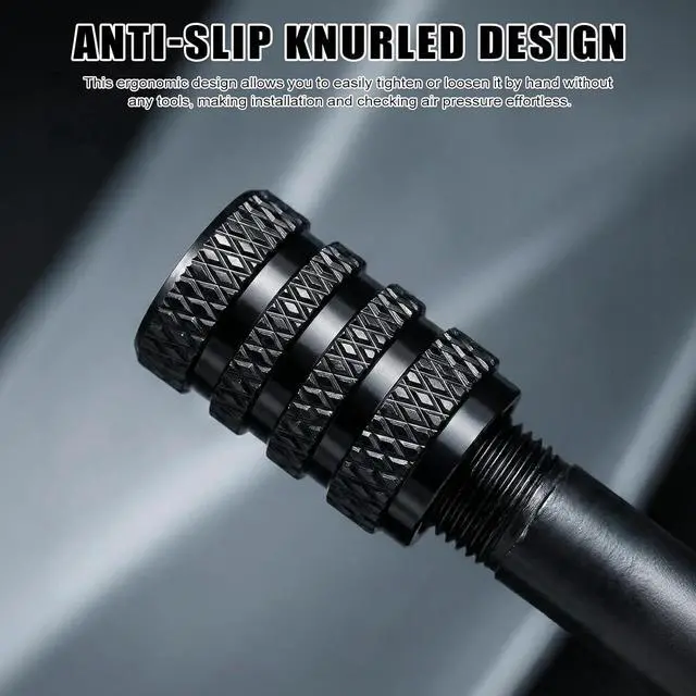 Alt view image 2 of 7 - Tire Valve Stem Caps, Black Anodized Aluminum, 12PCS/Pack, Corrosion Resistant Anti-Rust, Universal Tire Valve Covers for Cars, Trucks, SUVs, Motorcycles and Bikes