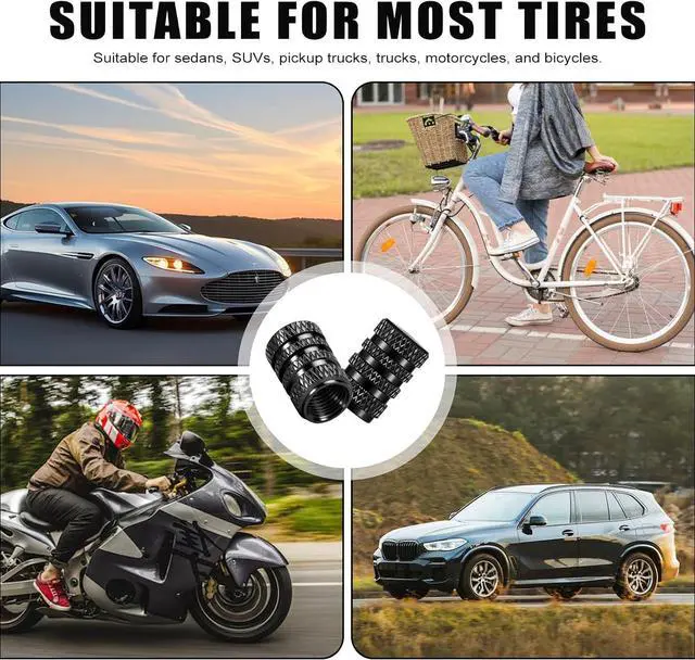 Alt view image 5 of 7 - Tire Valve Stem Caps, Black Anodized Aluminum, 12PCS/Pack, Corrosion Resistant Anti-Rust, Universal Tire Valve Covers for Cars, Trucks, SUVs, Motorcycles and Bikes