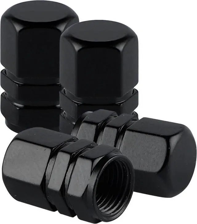 Main image of Aluminum Tire Stem Valve Caps Wheel Valve Covers Car Dustproof Tire Cap Cover Accessories, Universal for SUV, Car, Bike and Motorcycle, Hexagon Shape (4PCS Black)