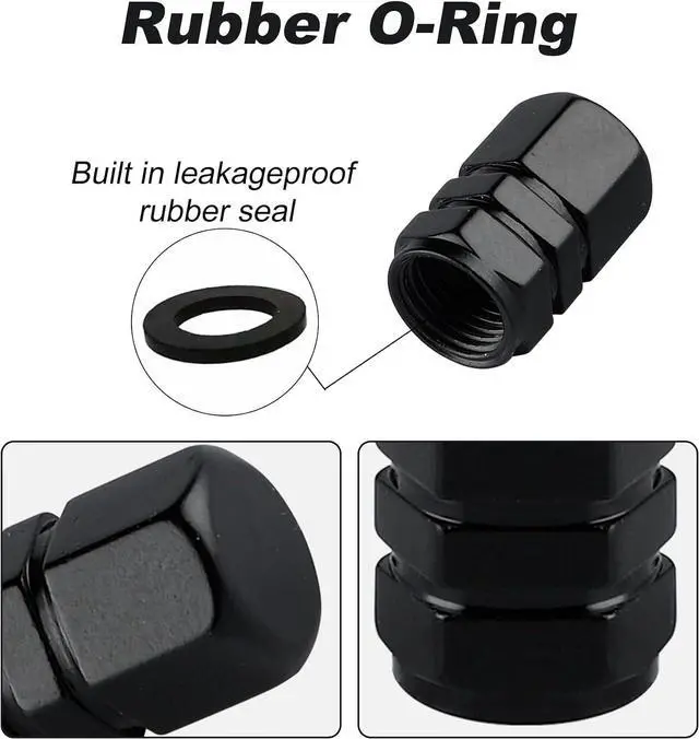 Alt view image 3 of 6 - Aluminum Tire Stem Valve Caps Wheel Valve Covers Car Dustproof Tire Cap Cover Accessories, Universal for SUV, Car, Bike and Motorcycle, Hexagon Shape (4PCS Black)
