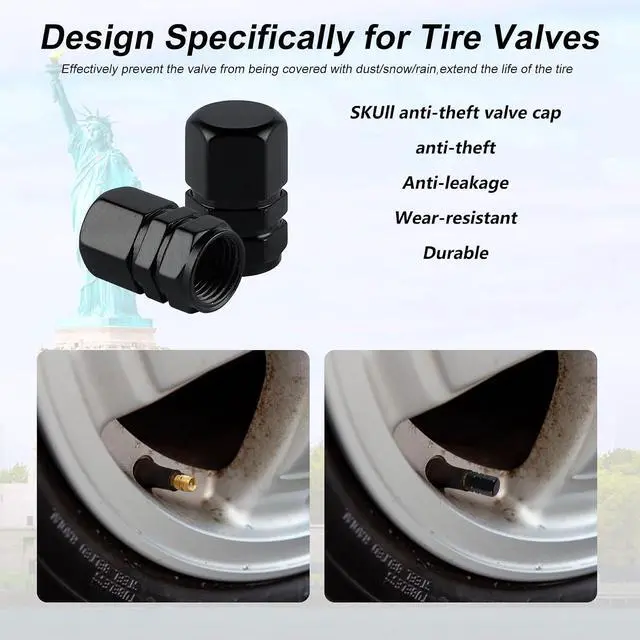 Alt view image 4 of 6 - Aluminum Tire Stem Valve Caps Wheel Valve Covers Car Dustproof Tire Cap Cover Accessories, Universal for SUV, Car, Bike and Motorcycle, Hexagon Shape (4PCS Black)