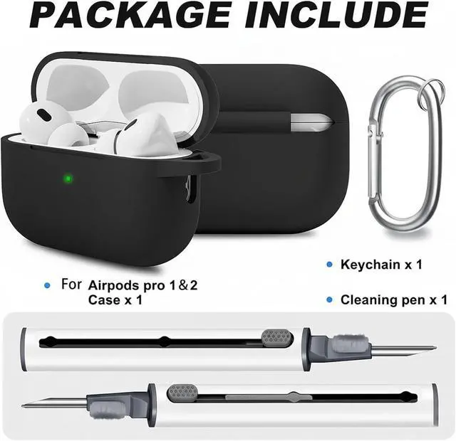 Alt view image 2 of 6 - for AirPods Pro 2 Case with Cleaner Kit, Compatible with Airpods Pro 2nd/1st Generation Case (USB-C Cable) with Keychain for Women and Men,Black