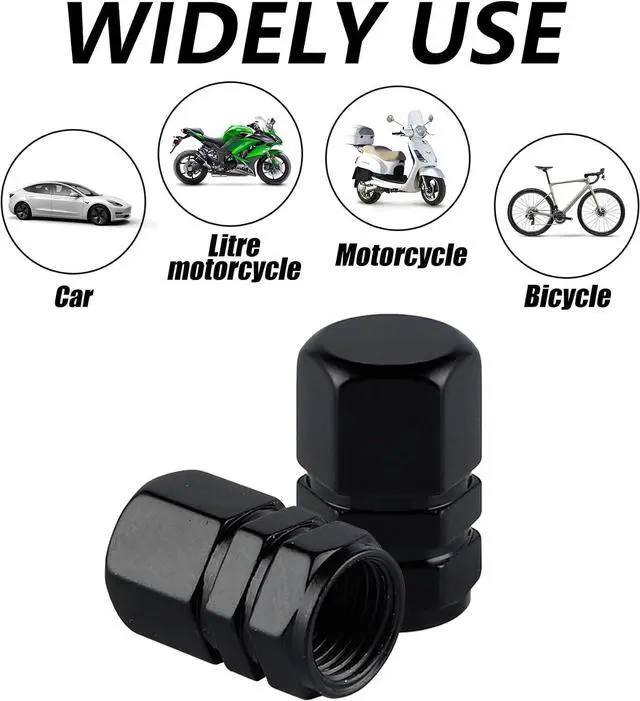 Alt view image 5 of 6 - Aluminum Tire Stem Valve Caps Wheel Valve Covers Car Dustproof Tire Cap Cover Accessories, Universal for SUV, Car, Bike and Motorcycle, Hexagon Shape (4PCS Black)