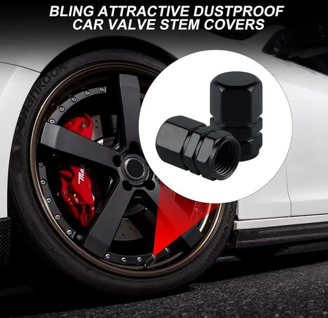 Alt view image 6 of 6 - Aluminum Tire Stem Valve Caps Wheel Valve Covers Car Dustproof Tire Cap Cover Accessories, Universal for SUV, Car, Bike and Motorcycle, Hexagon Shape (4PCS Black)