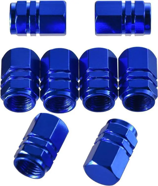 Main image of EBOOT 8 Pcs Blue Tire Valve Stem Caps,Hexagon Aluminum | Universal Dustproof Tire Stem Cover, Corrosion Resistant, Fits Car Truck Bike SUV, Hexagon Shape