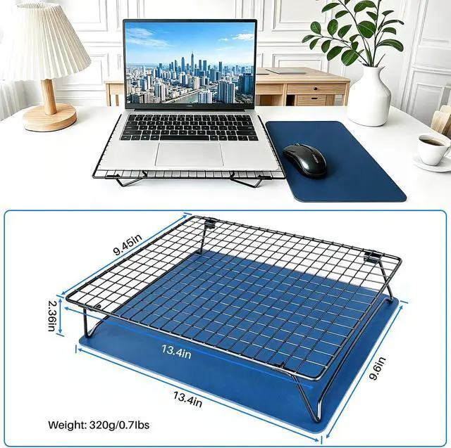Alt view image 2 of 7 - Adjustable Laptop Stand for Desk with Mouse Pad, Ergonomic Metal Foldable Laptop Riser with 3cm/6cm Height, Ventilated Cooling Computer Stand for 10-16 Inch Laptops