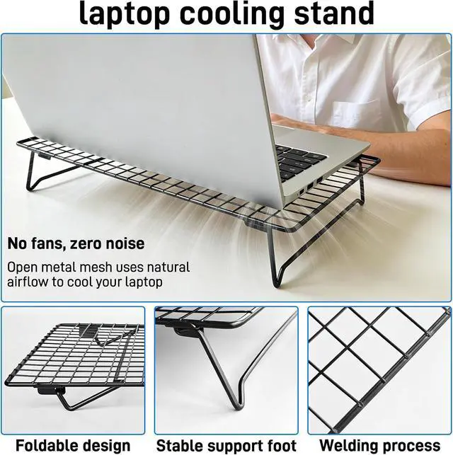 Alt view image 3 of 7 - Adjustable Laptop Stand for Desk with Mouse Pad, Ergonomic Metal Foldable Laptop Riser with 3cm/6cm Height, Ventilated Cooling Computer Stand for 10-16 Inch Laptops