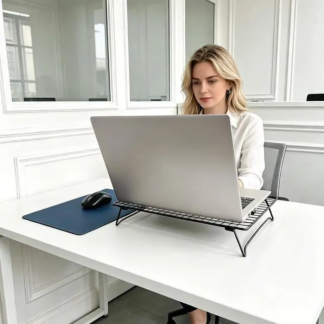 Alt view image 6 of 7 - Adjustable Laptop Stand for Desk with Mouse Pad, Ergonomic Metal Foldable Laptop Riser with 3cm/6cm Height, Ventilated Cooling Computer Stand for 10-16 Inch Laptops