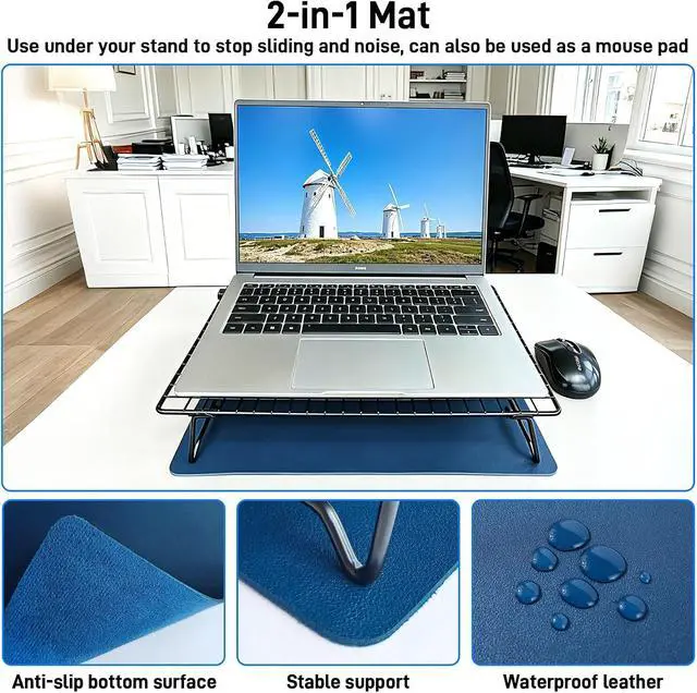 Alt view image 4 of 7 - Adjustable Laptop Stand for Desk with Mouse Pad, Ergonomic Metal Foldable Laptop Riser with 3cm/6cm Height, Ventilated Cooling Computer Stand for 10-16 Inch Laptops