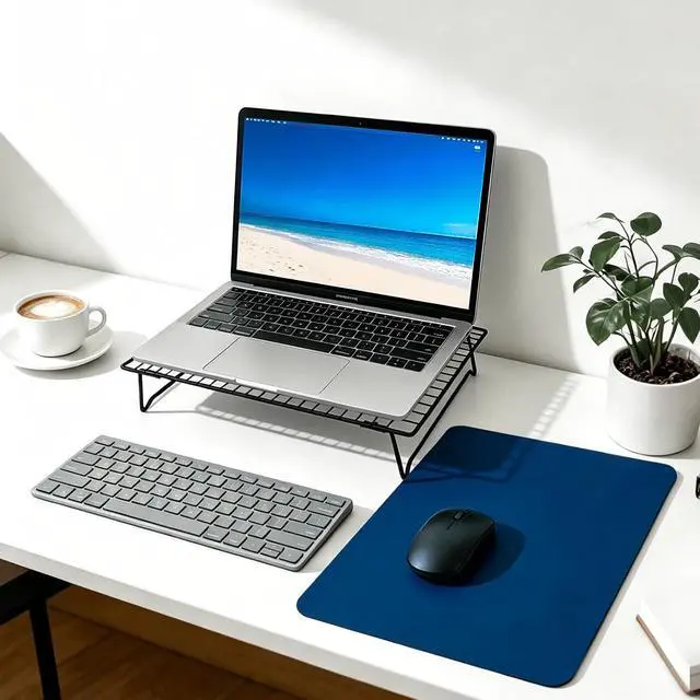 Alt view image 7 of 7 - Adjustable Laptop Stand for Desk with Mouse Pad, Ergonomic Metal Foldable Laptop Riser with 3cm/6cm Height, Ventilated Cooling Computer Stand for 10-16 Inch Laptops