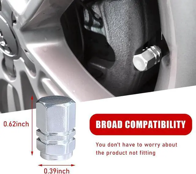 Alt view image 2 of 6 - Ziciner 8 PCS Car Tire Valve Stem Caps, Aluminum Alloy Wheel Valve Covers with Rubber O-Ring, Corrosion Resistant Leak-Proof Tire Air Cap Set, Universal for SUV, Truck, Motorcycle, Bike (Silver)