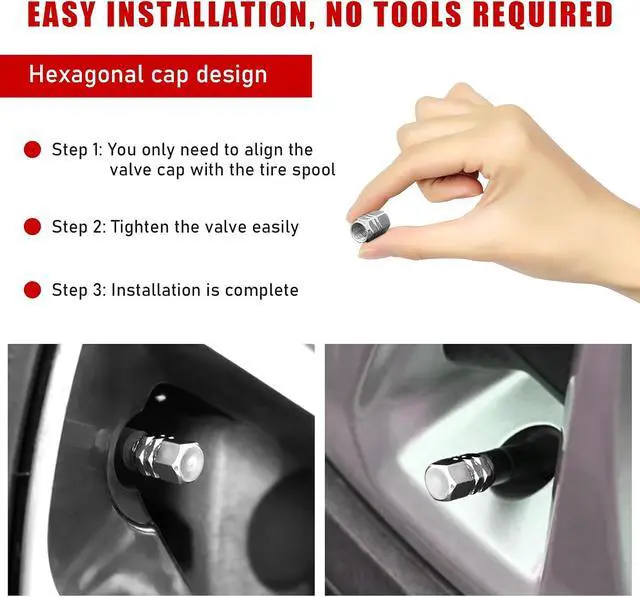 Alt view image 5 of 6 - Ziciner 8 PCS Car Tire Valve Stem Caps, Aluminum Alloy Wheel Valve Covers with Rubber O-Ring, Corrosion Resistant Leak-Proof Tire Air Cap Set, Universal for SUV, Truck, Motorcycle, Bike (Silver)