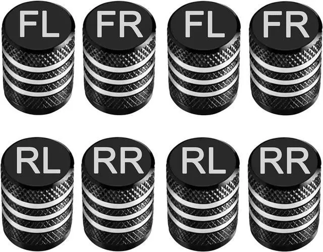 Main image of Tire Valve Stem Caps Set of 8 Laser-Engraved Aluminum Car Tire Caps | Labeled (FR FL RR RL) Caps with Plastic Liner Anti-Corrosion | Schrader Valve Stem Covers Cars Trucks Bikes