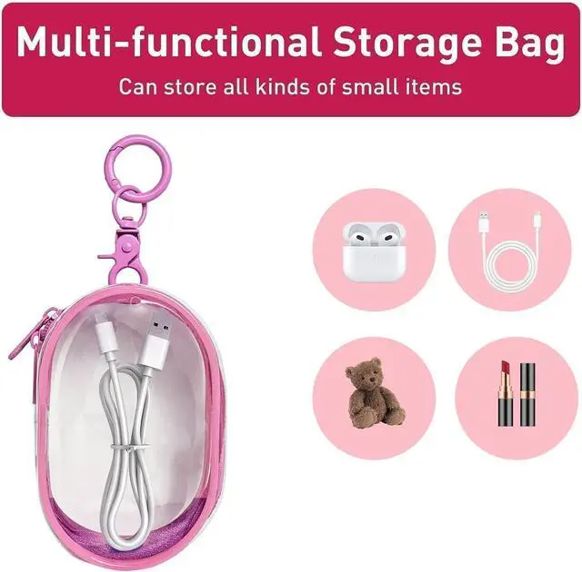 Alt view image 4 of 6 - Linsaner 1 Pack Transparent Tech Pouch Storage Bag, Pink | Cable Organizer, Earphone Storage, Charger Holder, Key, Coin, Blind Box Doll Display Bag