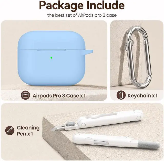 Alt view image 3 of 7 - for AirPods Pro 3 Case (2025),Soft Silicone Protective Cover Compatible with Apple AirPods Pro 3rd Generation Case with Cleaning Kit for Women Men,Air pods Pro Cases with Keychain,Sky Blue