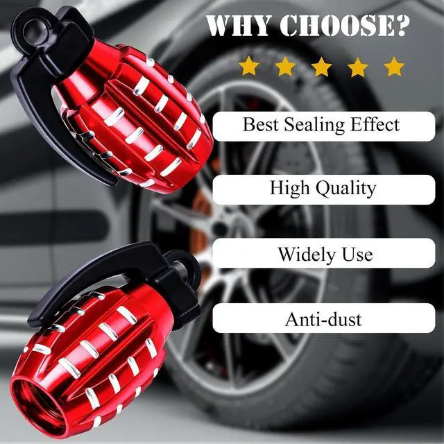 Alt view image 6 of 7 - 4 PCS Tire Valve Stem Caps, Aluminium Alloy Tire Valve Stem Covers Universal for Cars, Trucks, SUV, Motorcycles, Bike and Bicycles (Red)