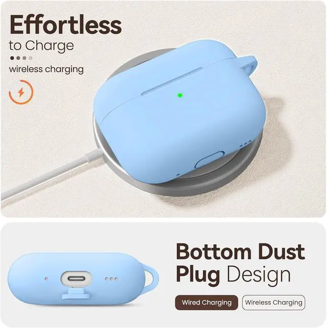 Alt view image 4 of 7 - for AirPods Pro 3 Case (2025),Soft Silicone Protective Cover Compatible with Apple AirPods Pro 3rd Generation Case with Cleaning Kit for Women Men,Air pods Pro Cases with Keychain,Sky Blue
