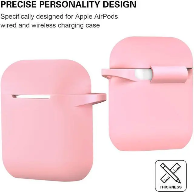 Alt view image 5 of 7 - Compatible with AirPods Case Cover, Full Protective Silicone Skin Dust-Proof Designed for Apple AirPods 1st 2nd Generation with Keychain, Front LED Visible, Pink