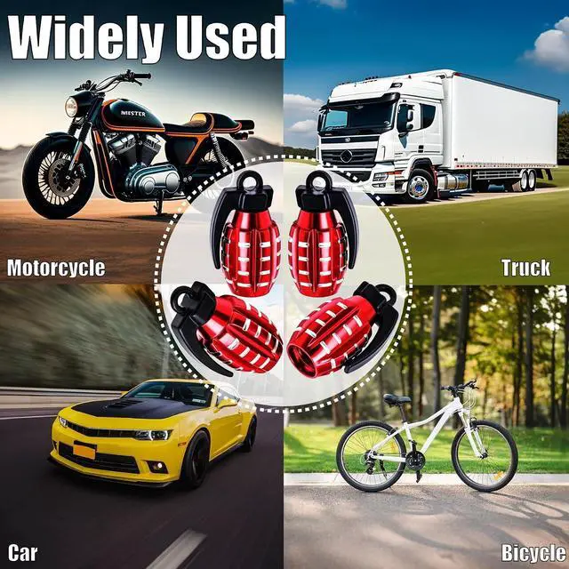 Alt view image 7 of 7 - 4 PCS Tire Valve Stem Caps, Aluminium Alloy Tire Valve Stem Covers Universal for Cars, Trucks, SUV, Motorcycles, Bike and Bicycles (Red)