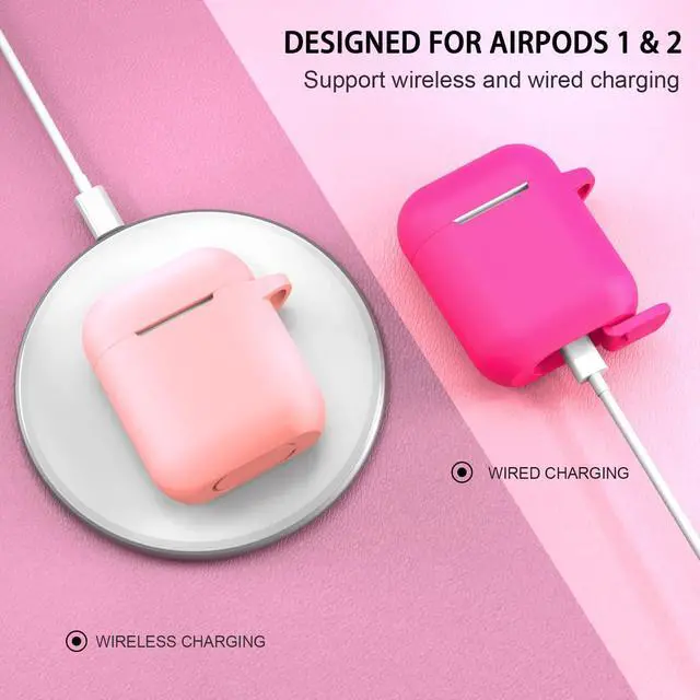 Alt view image 4 of 7 - Compatible with AirPods Case Cover, Full Protective Silicone Skin Dust-Proof Designed for Apple AirPods 1st 2nd Generation with Keychain, Front LED Visible, Pink