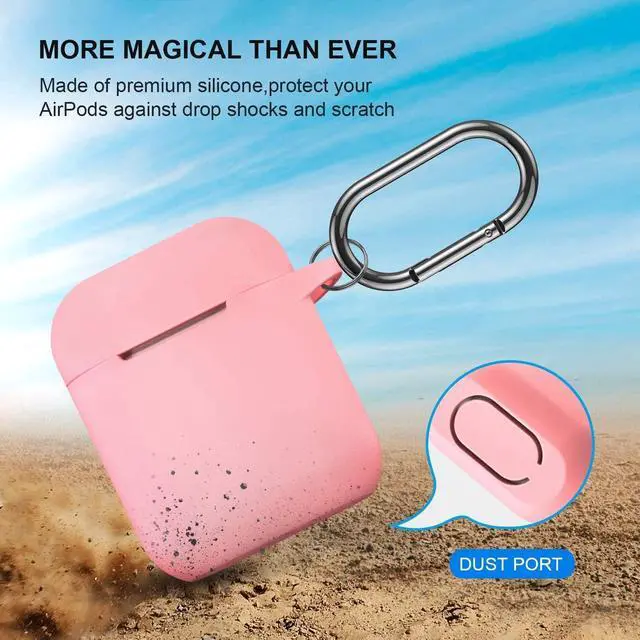Alt view image 2 of 7 - Compatible with AirPods Case Cover, Full Protective Silicone Skin Dust-Proof Designed for Apple AirPods 1st 2nd Generation with Keychain, Front LED Visible, Pink