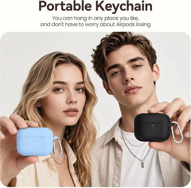Alt view image 6 of 7 - for AirPods Pro 3 Case (2025),Soft Silicone Protective Cover Compatible with Apple AirPods Pro 3rd Generation Case with Cleaning Kit for Women Men,Air pods Pro Cases with Keychain,Sky Blue