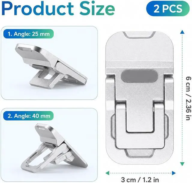 Alt view image 2 of 6 - 2 Pcs Foldable Laptop Stand Zinc Alloy Portable Keyboard Riser | Portable Laptop Riser Feet, Laptops Stand with Dual Tilt Angle, Adjustable Laptops Stand, for Most Keyboards