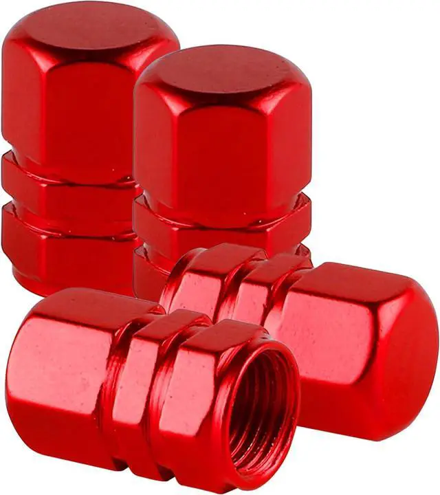 Main image of Alpmosn Aluminum Tire Stem Valve Caps Wheel Valve Covers Car Dustproof Tire Cap Cover Accessories, Universal for SUV, Car, Bike and Motorcycle, Hexagon Shape (4PCS Red)
