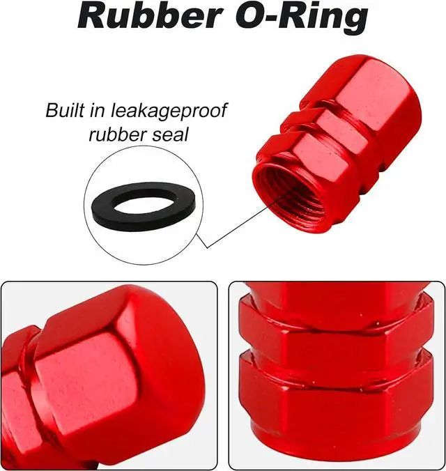 Alt view image 3 of 6 - Alpmosn Aluminum Tire Stem Valve Caps Wheel Valve Covers Car Dustproof Tire Cap Cover Accessories, Universal for SUV, Car, Bike and Motorcycle, Hexagon Shape (4PCS Red)