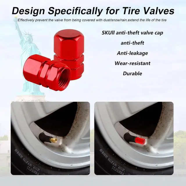Alt view image 4 of 6 - Alpmosn Aluminum Tire Stem Valve Caps Wheel Valve Covers Car Dustproof Tire Cap Cover Accessories, Universal for SUV, Car, Bike and Motorcycle, Hexagon Shape (4PCS Red)