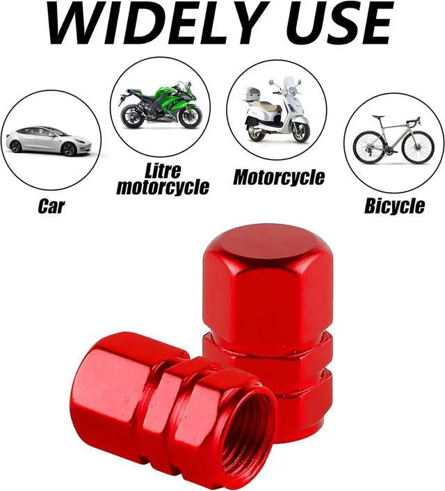 Alt view image 5 of 6 - Alpmosn Aluminum Tire Stem Valve Caps Wheel Valve Covers Car Dustproof Tire Cap Cover Accessories, Universal for SUV, Car, Bike and Motorcycle, Hexagon Shape (4PCS Red)