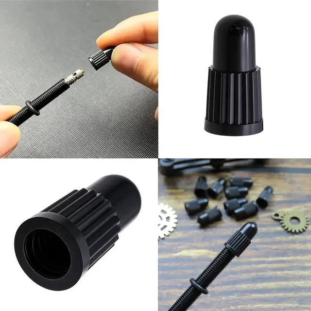 Alt view image 6 of 7 - Black Presta Valve Caps (20 Pack) Dust & Air Stem Covers for MTB, Road Bike, Bicycle Fits French Valves, Lightweight Plastic Tubeless Tire Valve Caps