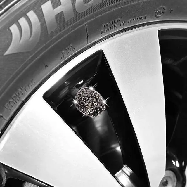 Alt view image 2 of 5 - Valve Stem Caps, 4 Pack Handmade Black Crystal Rhinestone Universal Car Tire Valve Caps Chrome,Attractive Dustproof Bling Car Accessories - Black Diamond