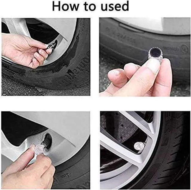 Alt view image 4 of 5 - Valve Stem Caps, 4 Pack Handmade Black Crystal Rhinestone Universal Car Tire Valve Caps Chrome,Attractive Dustproof Bling Car Accessories - Black Diamond