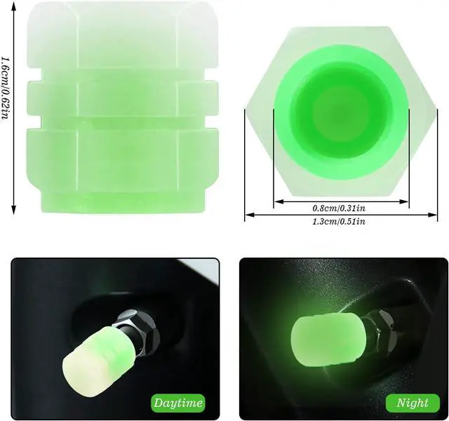 Alt view image 2 of 7 - 8PCS Glow-in-the-Dark Tire Valve Stem Caps for Cars, Bikes, Blue/Green | Universal 8mm fit, airtight plastic insert, hand-tight thread design, for cars, trucks, motorcycles and bicycles