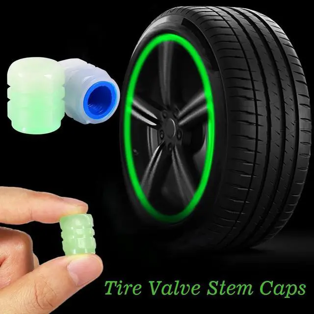 Alt view image 4 of 7 - 8PCS Glow-in-the-Dark Tire Valve Stem Caps for Cars, Bikes, Blue/Green | Universal 8mm fit, airtight plastic insert, hand-tight thread design, for cars, trucks, motorcycles and bicycles