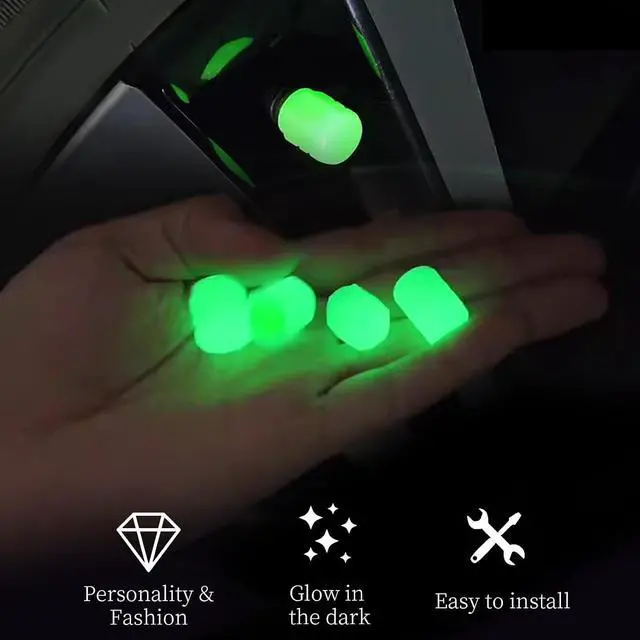 Alt view image 3 of 7 - 8PCS Glow-in-the-Dark Tire Valve Stem Caps for Cars, Bikes, Blue/Green | Universal 8mm fit, airtight plastic insert, hand-tight thread design, for cars, trucks, motorcycles and bicycles