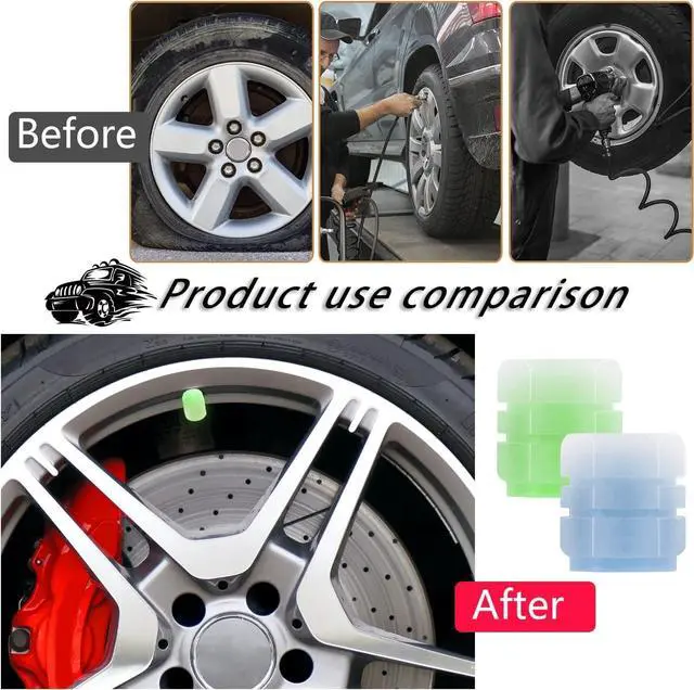 Alt view image 5 of 7 - 8PCS Glow-in-the-Dark Tire Valve Stem Caps for Cars, Bikes, Blue/Green | Universal 8mm fit, airtight plastic insert, hand-tight thread design, for cars, trucks, motorcycles and bicycles
