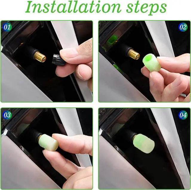 Alt view image 6 of 7 - 8PCS Glow-in-the-Dark Tire Valve Stem Caps for Cars, Bikes, Blue/Green | Universal 8mm fit, airtight plastic insert, hand-tight thread design, for cars, trucks, motorcycles and bicycles