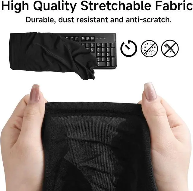Alt view image 4 of 7 - Keyboard Dust Cover for 75% 80% 96% Full Size PC Keyboards | Stretch Fabric Anti-Dust Keyboard Sleeve, Dustproof Protector Fits 14.9"x5.9" to 19.5"x7.5" Keyboards, Black, Size M